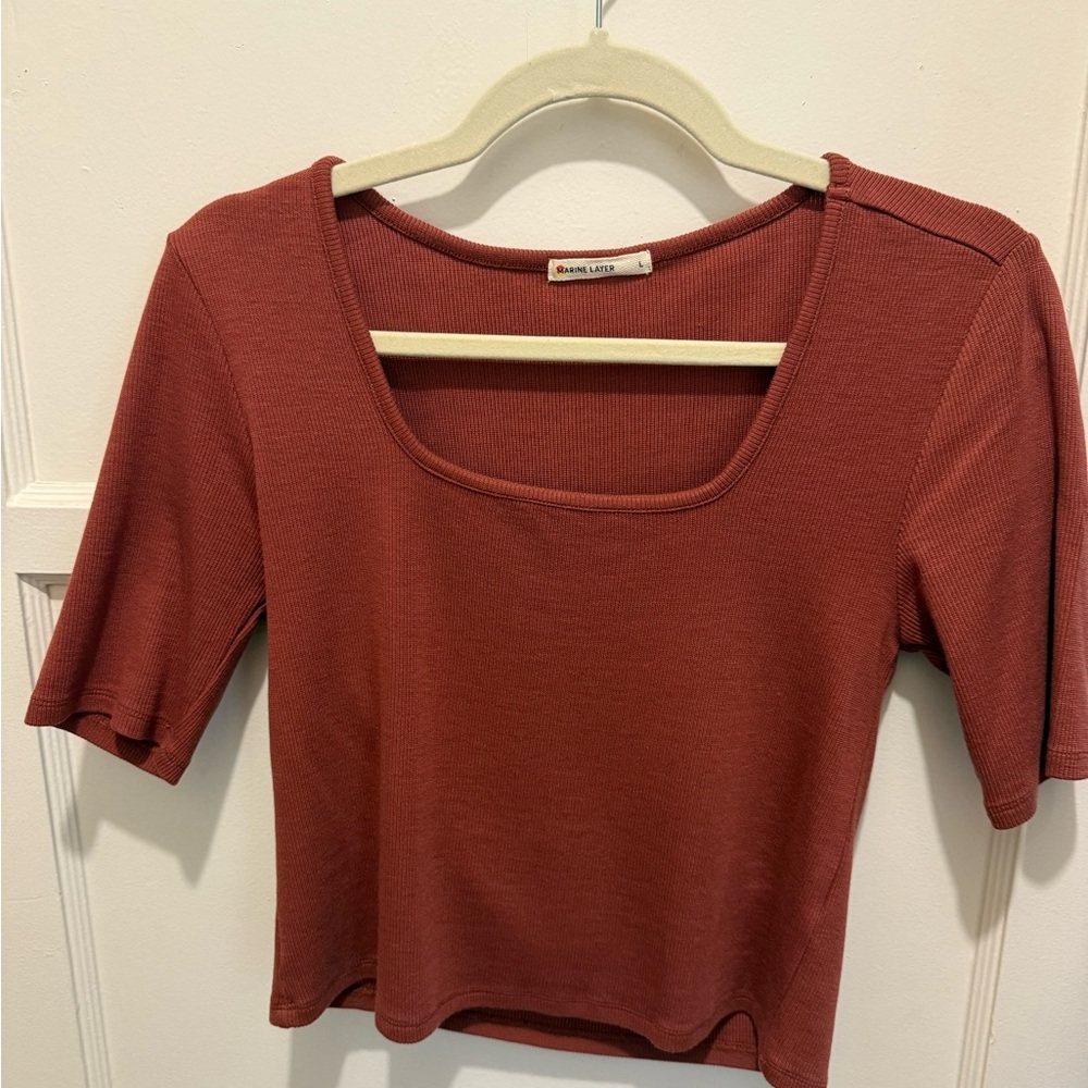 Marine Layer Lexi Rib Square Neck Top in Brick
